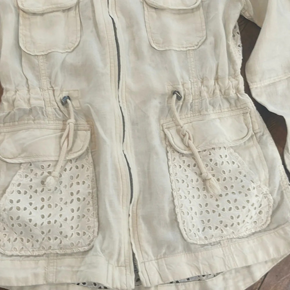 Lucky Brand Linen Eyelet Ivory Military Jacket Sz Medium 10% Cotton 100% linen - Picture 8 of 16